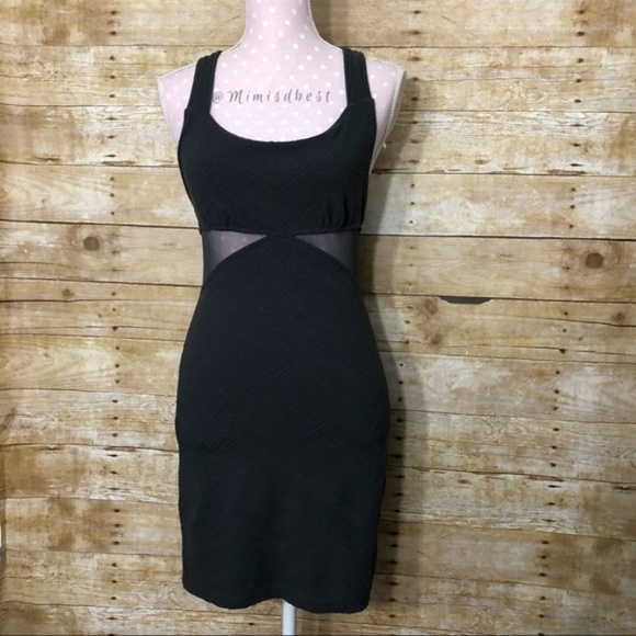 Free People Textured Knit Black Bodycon Dress with Sheer Mesh Cutout – Small - Picture 2 of 7